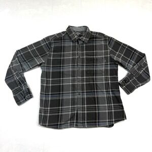 Eddie Bauer Mens Large Gray Plaid Flannel Shirt Long Sleeve Button Front